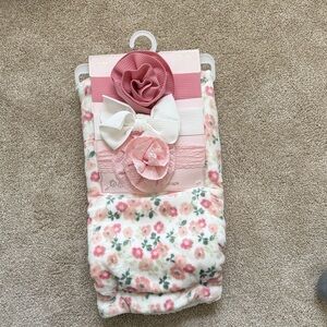 Baby Girls Floral Pink Headband and Blanket Set